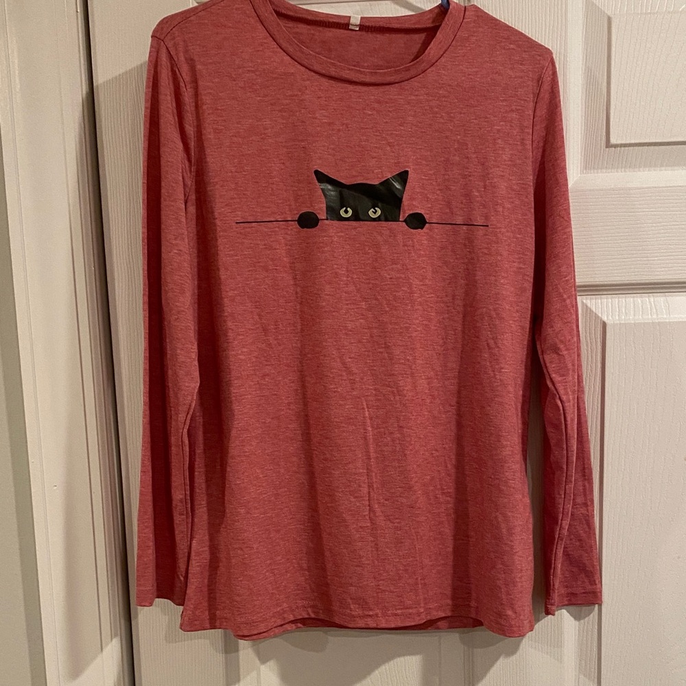 Red Cat Print Long Sleeve Shirt